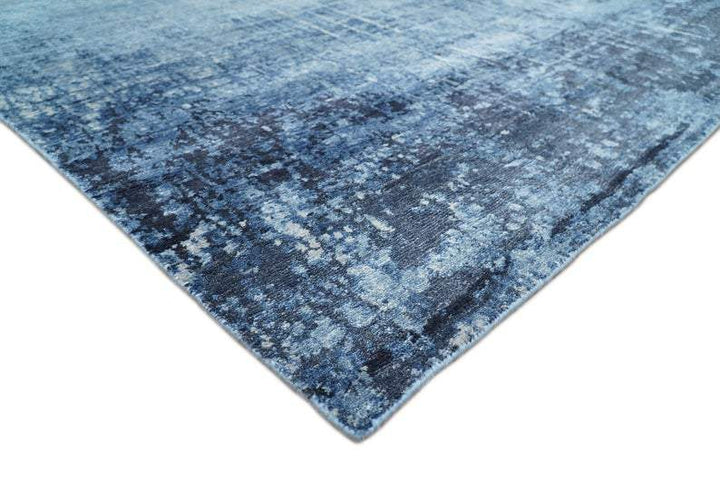Handmade Modern Abstract Blue and Silver bamboo Silk 8x10 Area Rug I SK35810 - The Rug Decor