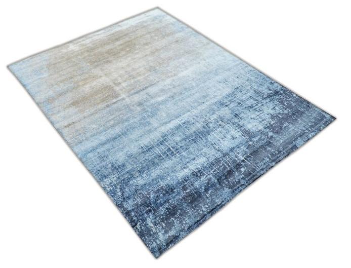 Handmade Modern Abstract Blue and Silver bamboo Silk 8x10 Area Rug I SK35810 - The Rug Decor