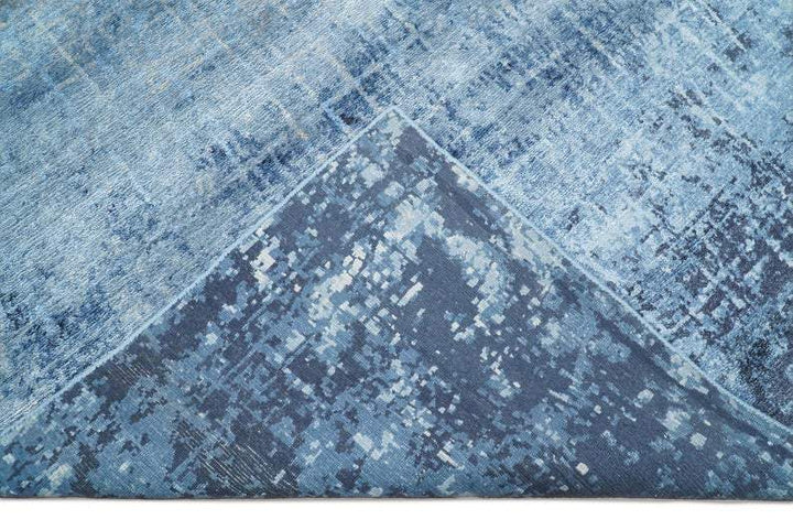 Handmade Modern Abstract Blue and Silver bamboo Silk 8x10 Area Rug I SK35810 - The Rug Decor