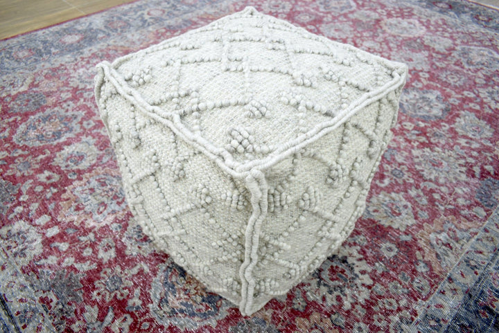 Handmade Viscose & Wool Blended Pouf- Comfortable Chair or Footrest - Sand | TRD111 - The Rug Decor