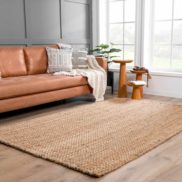 Handwoven tan Contemporary Solid Natural fiber jute area rug - The Rug Decor