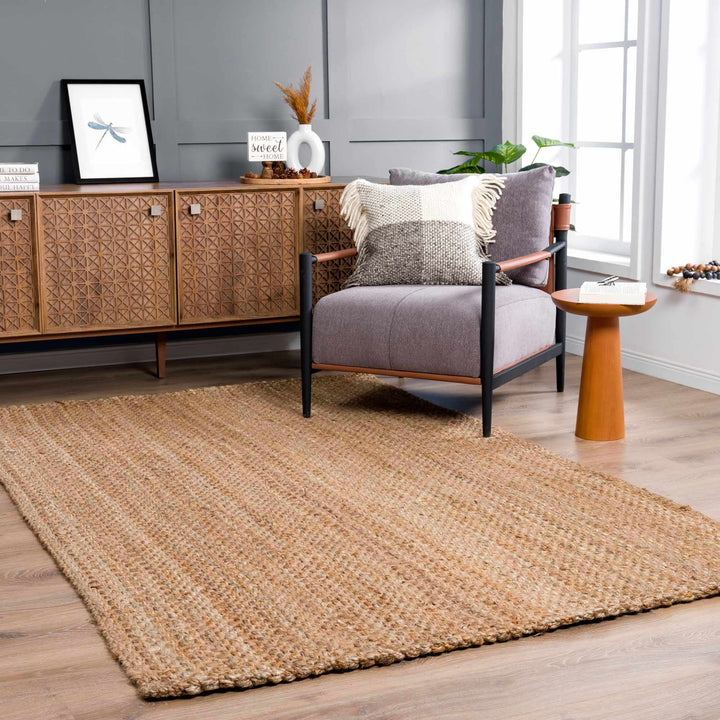 Handwoven tan Contemporary Solid Natural fiber jute area rug - The Rug Decor