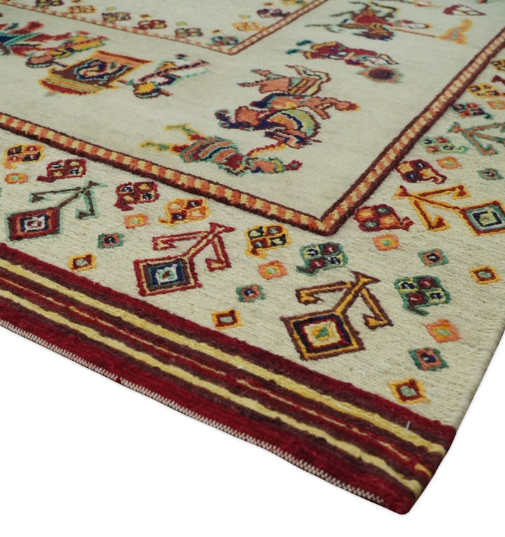 Ivory and Beige Indian Wedding, Hand Spun Wool Hand Knotted Southwestern Gabbeh Rug | KNT42 - The Rug Decor