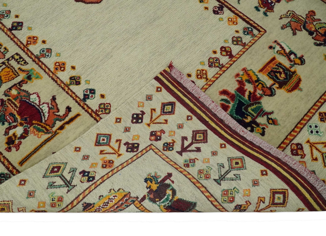 Ivory and Beige Indian Wedding, Hand Spun Wool Hand Knotted Southwestern Gabbeh Rug | KNT42 - The Rug Decor