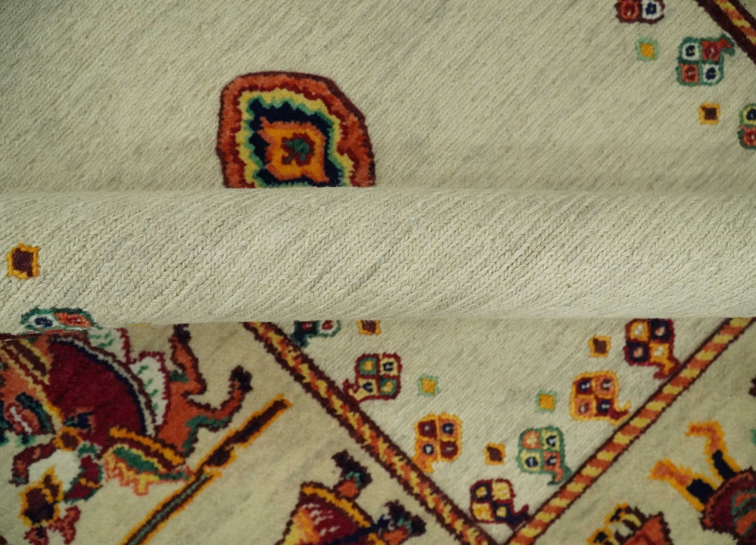 Ivory and Beige Indian Wedding, Hand Spun Wool Hand Knotted Southwestern Gabbeh Rug | KNT42 - The Rug Decor