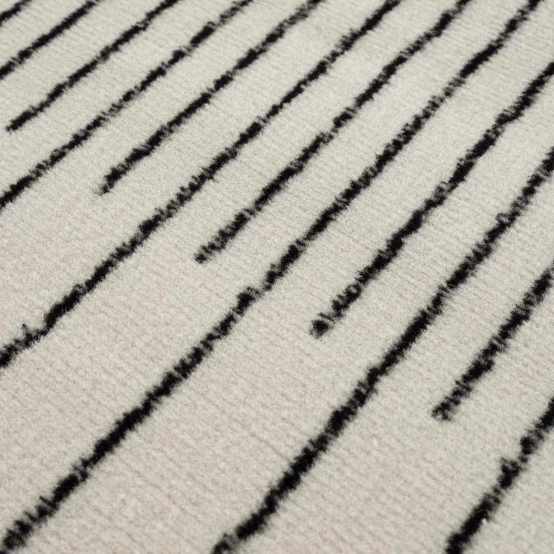 Ivory and Black Modern Geometrical Stripes Design Contemporary Multi Size Area Rug - The Rug Decor