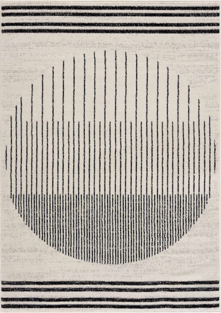 Ivory and Black Modern Geometrical Stripes Design Contemporary Multi Size Area Rug - The Rug Decor