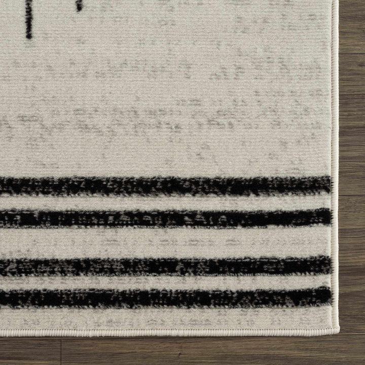 Ivory and Black Modern Geometrical Stripes Design Contemporary Multi Size Area Rug - The Rug Decor