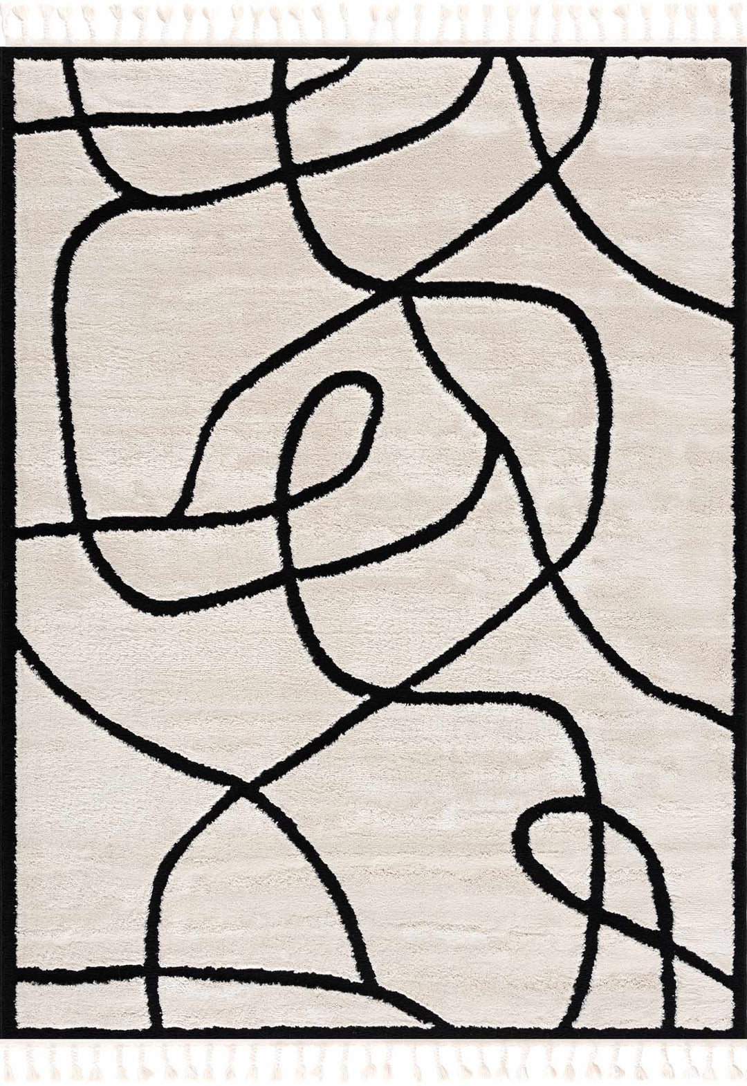 Ivory and Black Modern Lines Art Washable Area Rug - The Rug Decor