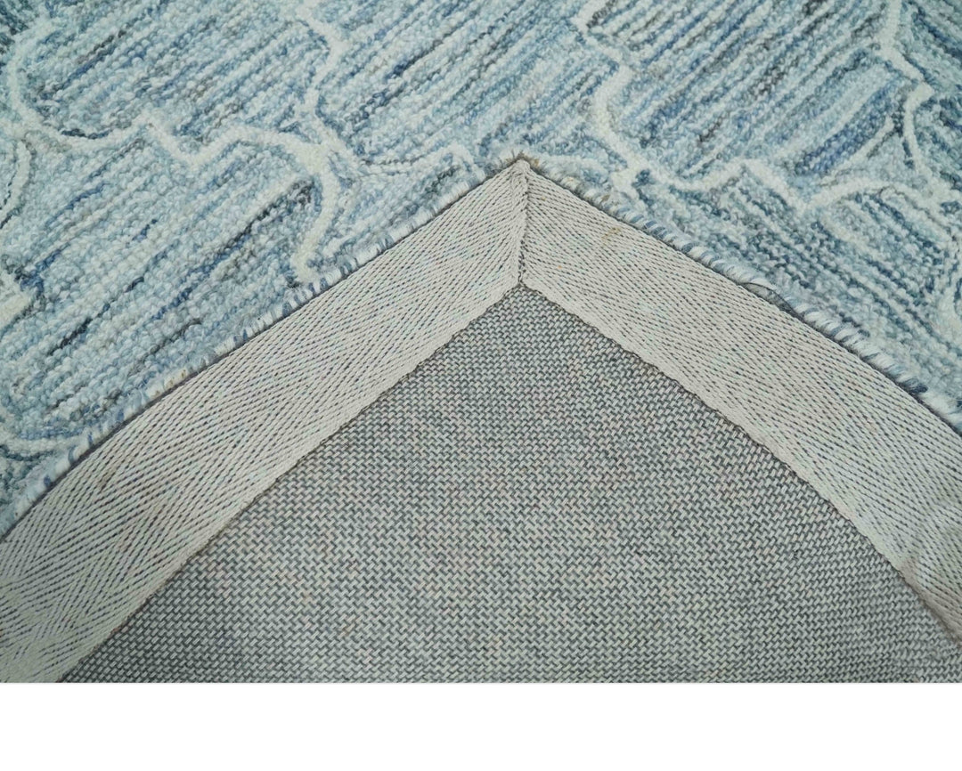 Ivory and Blue Modern Geometric Hand Tufted 2x3, 3x5, 5x8, 6x9, 8x10 and 9x12 Natural Wool Area Rug | UL52 - The Rug Decor