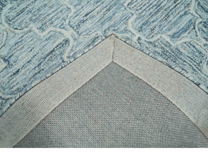 Ivory and Blue Modern Geometric Hand Tufted 2x3, 3x5, 5x8, 6x9, 8x10 and 9x12 Natural Wool Area Rug | UL52 - The Rug Decor