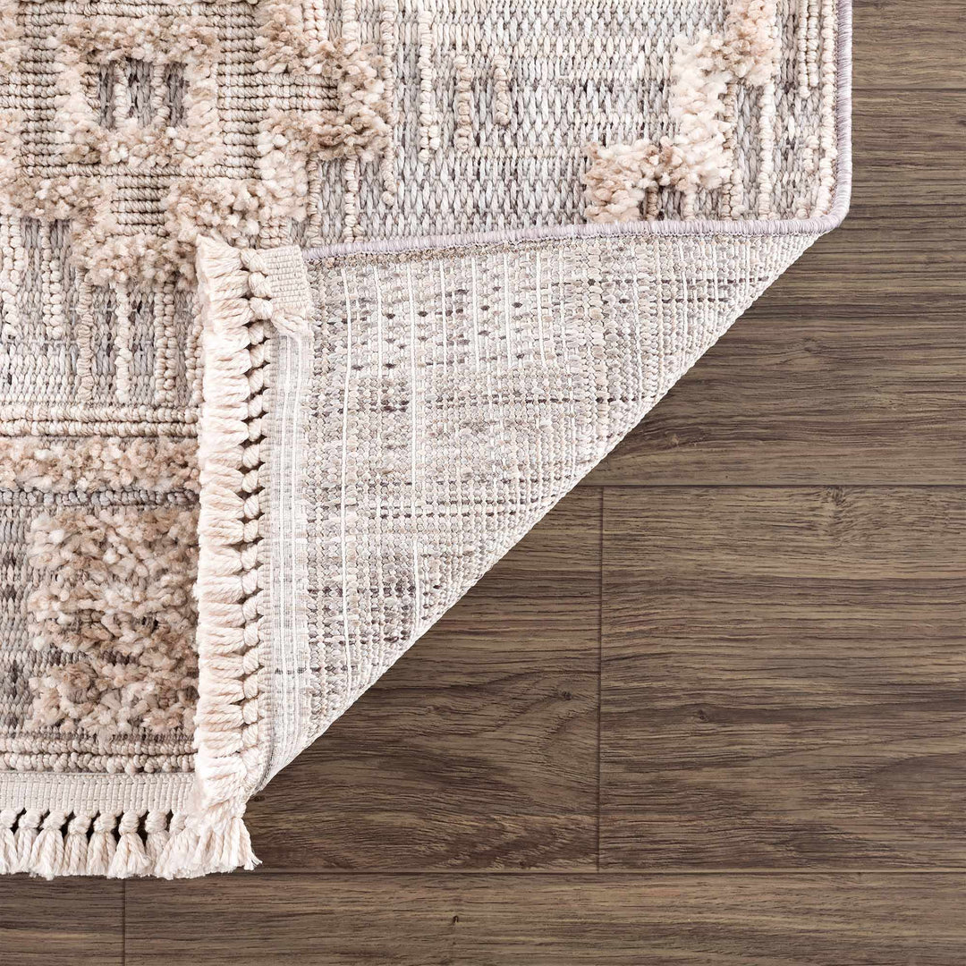 Ivory and Brown Cable Knit design Geometrical Carved Texture Area Rug - The Rug Decor