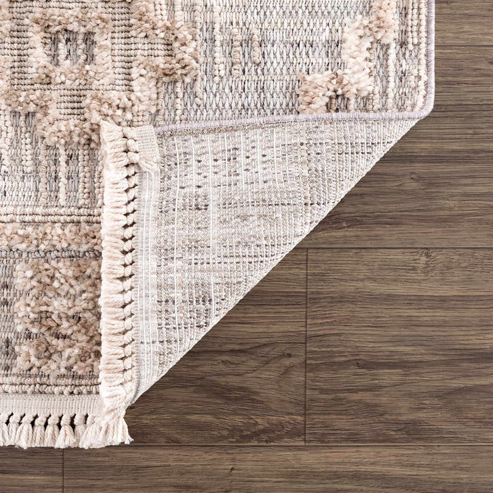 Ivory and Brown Cable Knit design Geometrical Carved Texture Area Rug - The Rug Decor