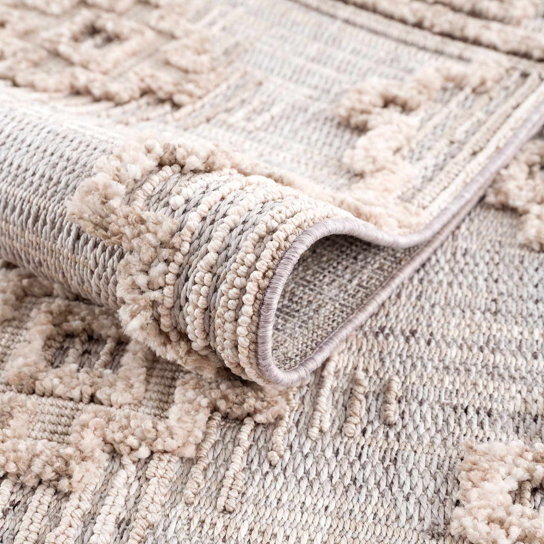 Ivory and Brown Cable Knit design Geometrical Carved Texture Area Rug - The Rug Decor