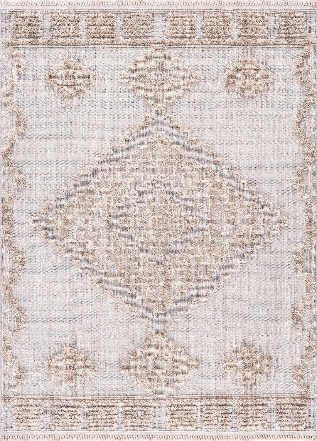 Ivory and Brown Cable Knit design Geometrical Carved Texture Area Rug - The Rug Decor