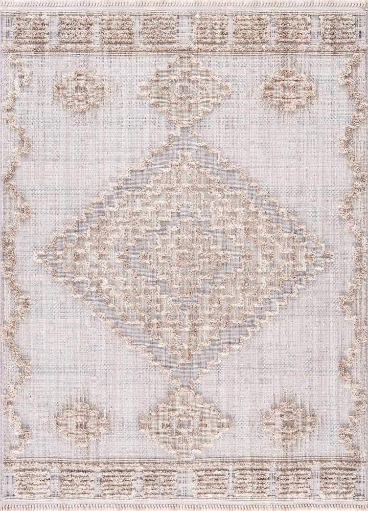 Ivory and Brown Cable Knit design Geometrical Carved Texture Area Rug - The Rug Decor