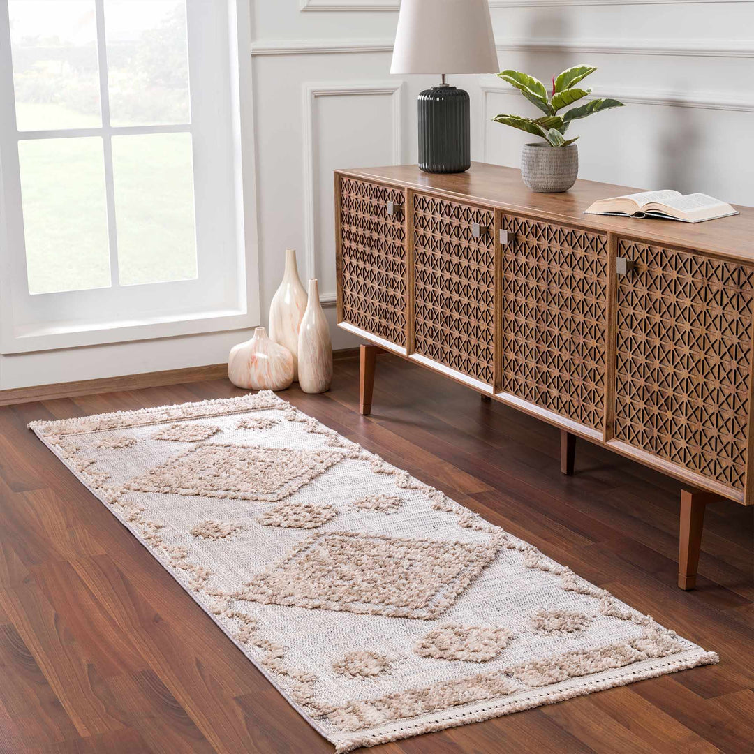 Ivory and Brown Cable Knit design Geometrical Carved Texture Area Rug - The Rug Decor
