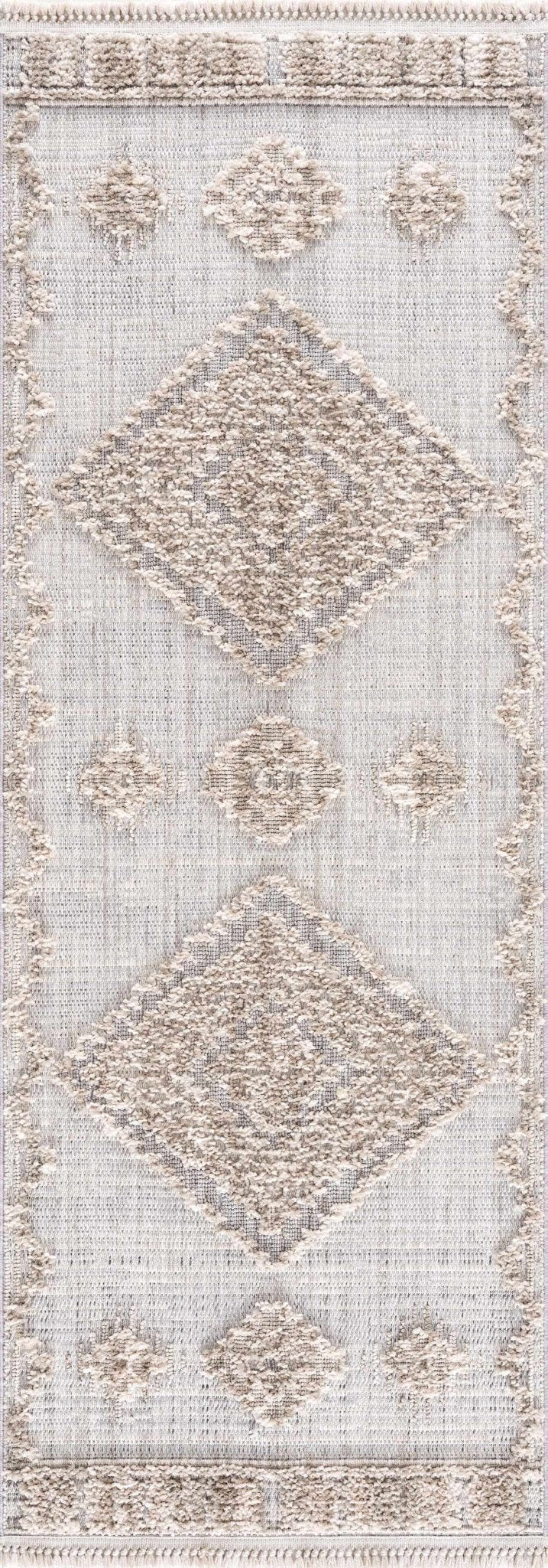 Ivory and Brown Cable Knit design Geometrical Carved Texture Area Rug - The Rug Decor