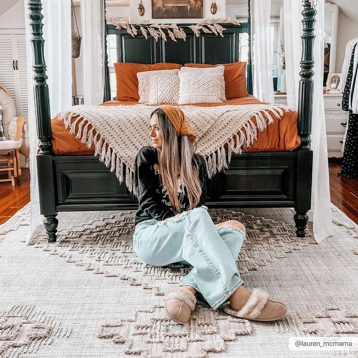 Ivory and Brown Cable Knit design Geometrical Carved Texture Area Rug - The Rug Decor