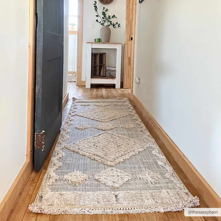 Ivory and Brown Cable Knit design Geometrical Carved Texture Area Rug - The Rug Decor
