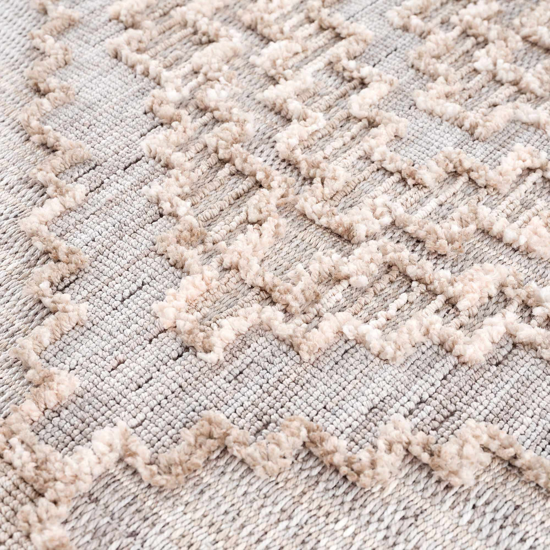 Ivory and Brown Cable Knit design Geometrical Carved Texture Area Rug - The Rug Decor