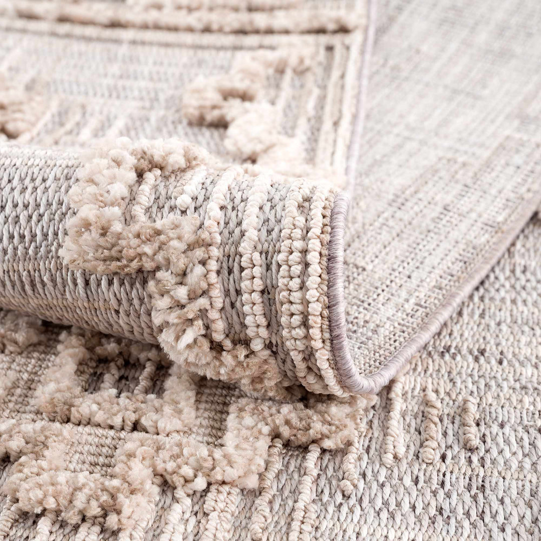 Ivory and Brown Cable Knit design Geometrical Carved Texture Area Rug - The Rug Decor