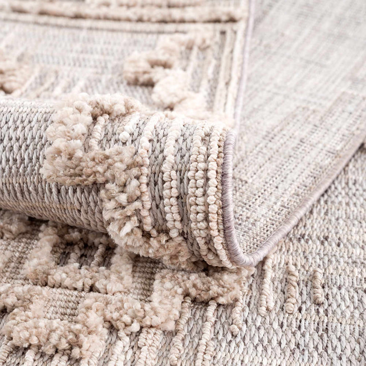 Ivory and Brown Cable Knit design Geometrical Carved Texture Area Rug - The Rug Decor