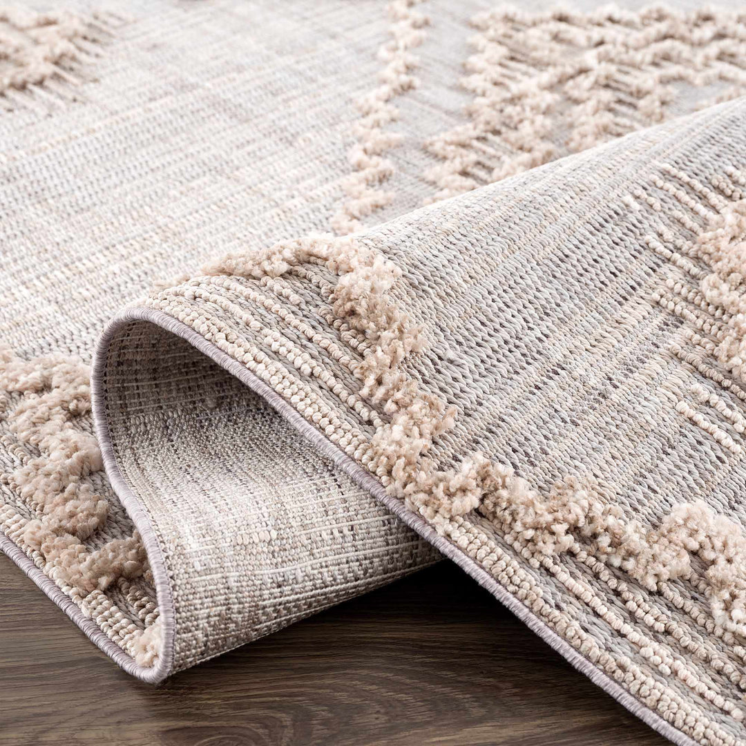 Ivory and Brown Cable Knit design Geometrical Carved Texture Area Rug - The Rug Decor