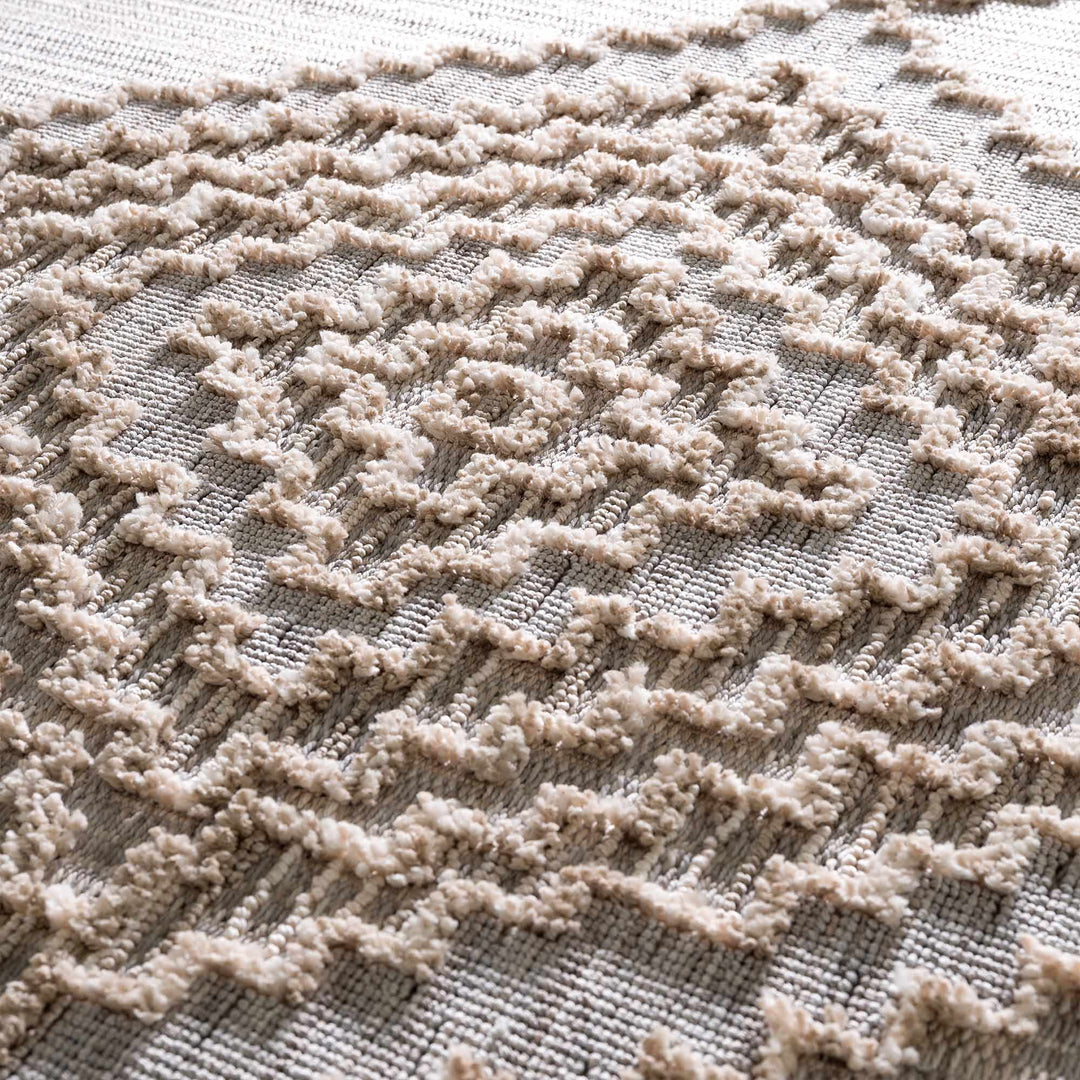 Ivory and Brown Cable Knit design Geometrical Carved Texture Area Rug - The Rug Decor