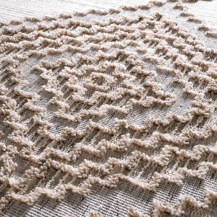 Ivory and Brown Cable Knit design Geometrical Carved Texture Area Rug - The Rug Decor