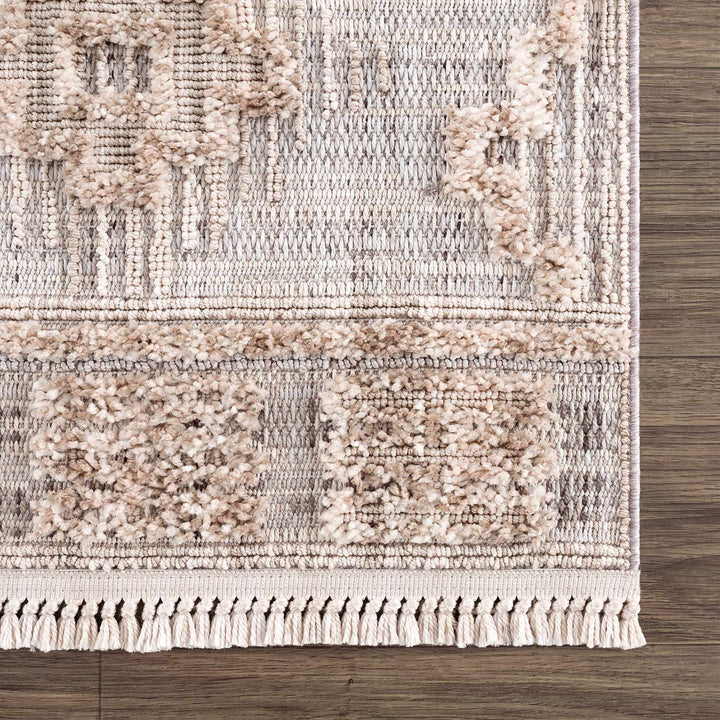 Ivory and Brown Cable Knit design Geometrical Carved Texture Area Rug - The Rug Decor