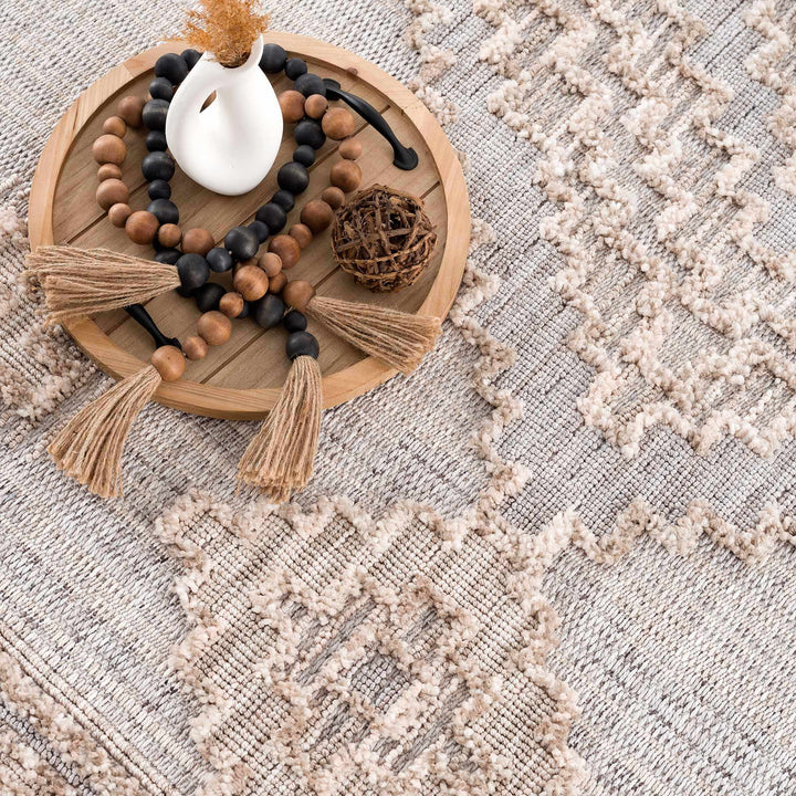 Ivory and Brown Cable Knit design Geometrical Carved Texture Area Rug - The Rug Decor