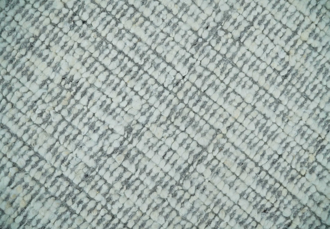 Ivory and Charcoal Traditional Abstract Hand Knotted 8x10 Wool Area Rug - The Rug Decor