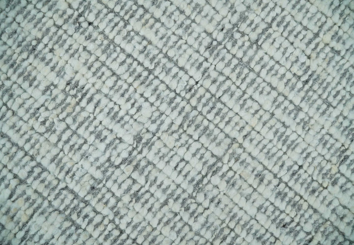 Ivory and Charcoal Traditional Abstract Hand Knotted 8x10 Wool Area Rug - The Rug Decor