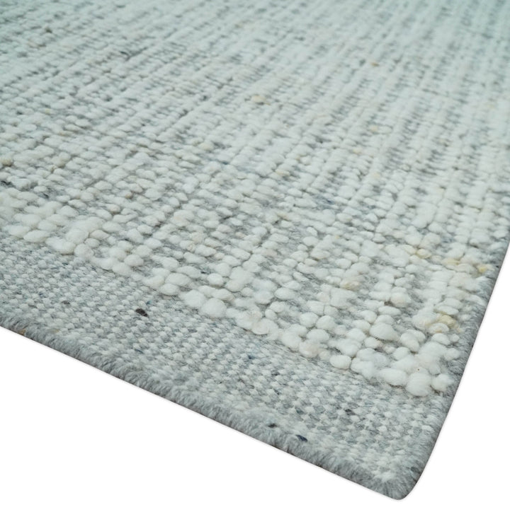 Ivory and Charcoal Traditional Abstract Hand Knotted 8x10 Wool Area Rug - The Rug Decor