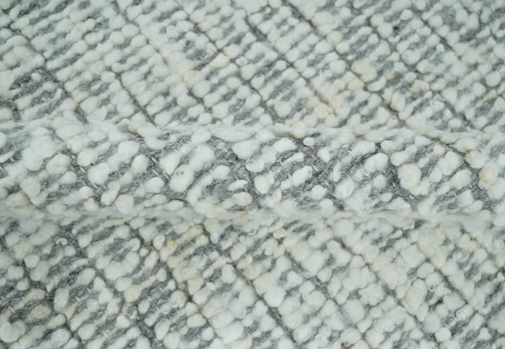 Ivory and Charcoal Traditional Abstract Hand Knotted 8x10 Wool Area Rug - The Rug Decor