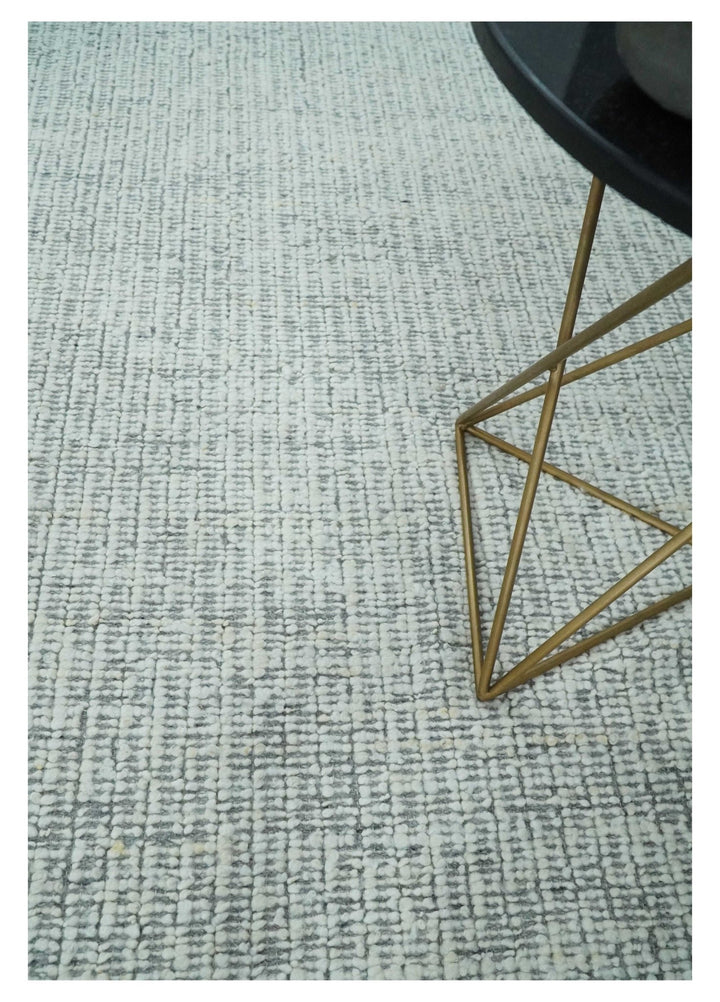 Ivory and Charcoal Traditional Abstract Hand Knotted 8x10 Wool Area Rug - The Rug Decor