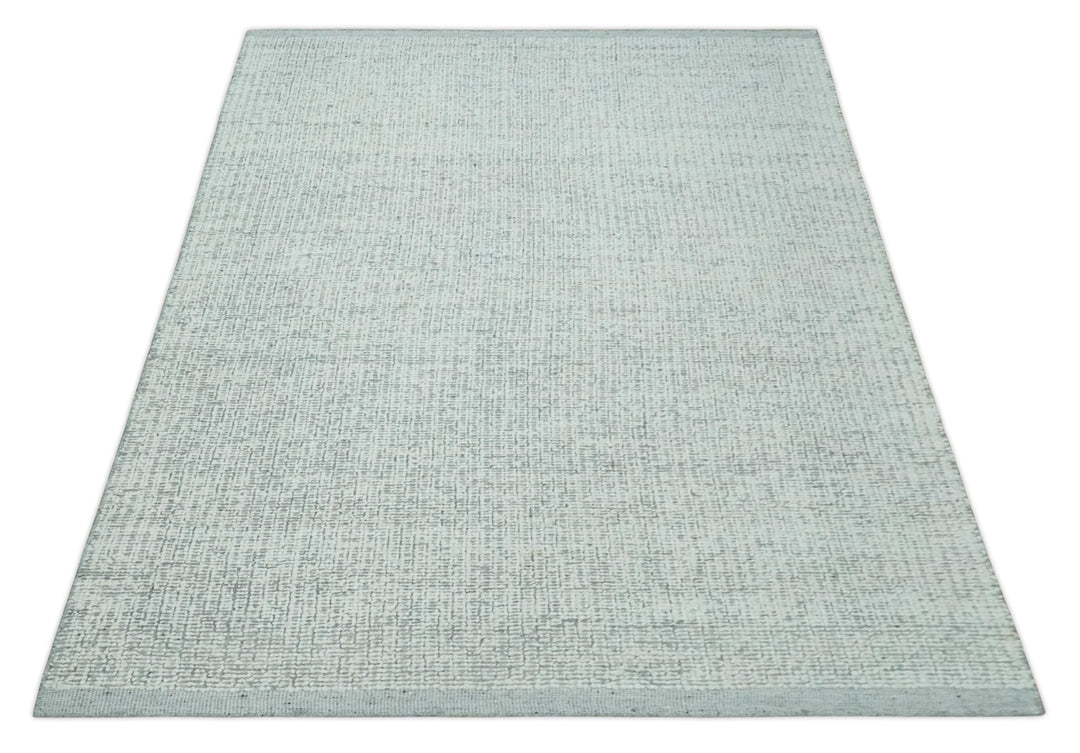 Ivory and Charcoal Traditional Abstract Hand Knotted 8x10 Wool Area Rug - The Rug Decor