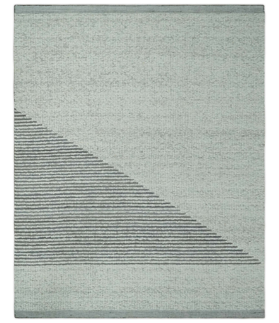 Ivory and Charcoal Traditional Stripes Hand Knotted 8x10 Wool Area Rug - The Rug Decor