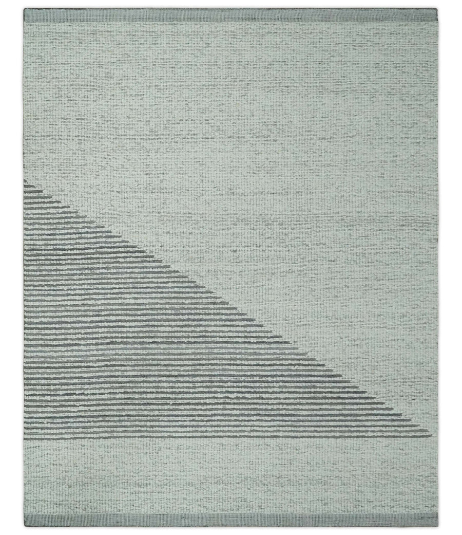 Ivory and Charcoal Traditional Stripes Hand Knotted 8x10 Wool Area Rug - The Rug Decor