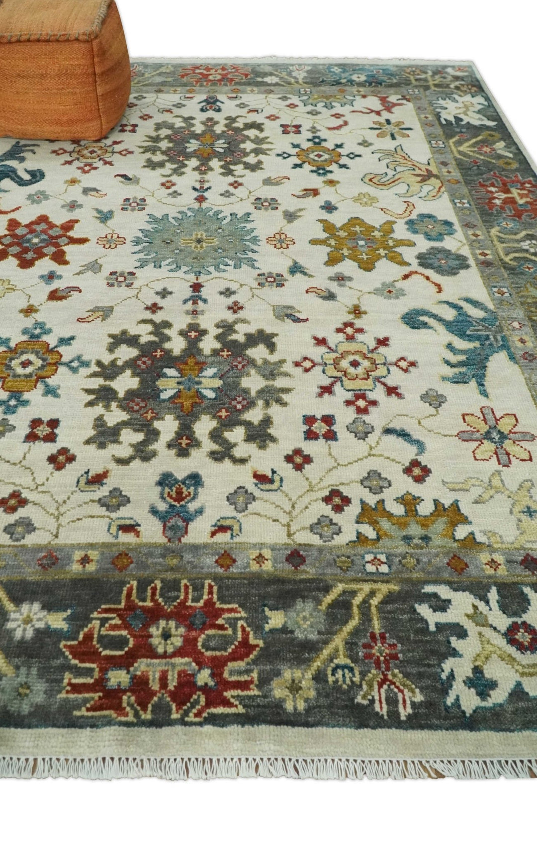 Ivory and Gray Floral Oushak Hand Knotted 5x8, 6x9, 8x10, 9x12, 10x14, 12x15 Persian Wool Area Rug | TRDCP978 - The Rug Decor