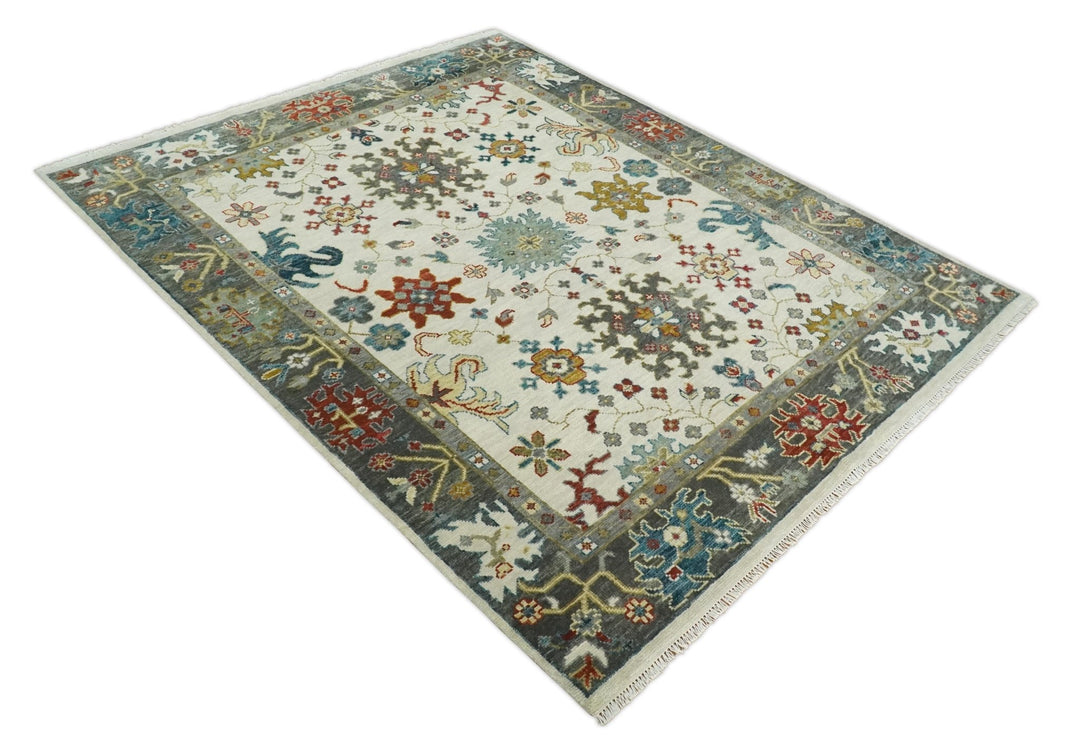 Ivory and Gray Floral Oushak Hand Knotted 5x8, 6x9, 8x10, 9x12, 10x14, 12x15 Persian Wool Area Rug | TRDCP978 - The Rug Decor