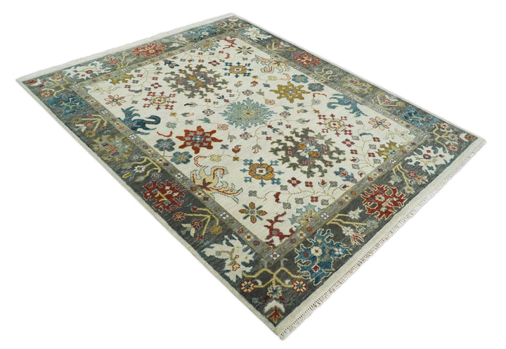 Ivory and Gray Floral Oushak Hand Knotted 5x8, 6x9, 8x10, 9x12, 10x14, 12x15 Persian Wool Area Rug | TRDCP978 - The Rug Decor