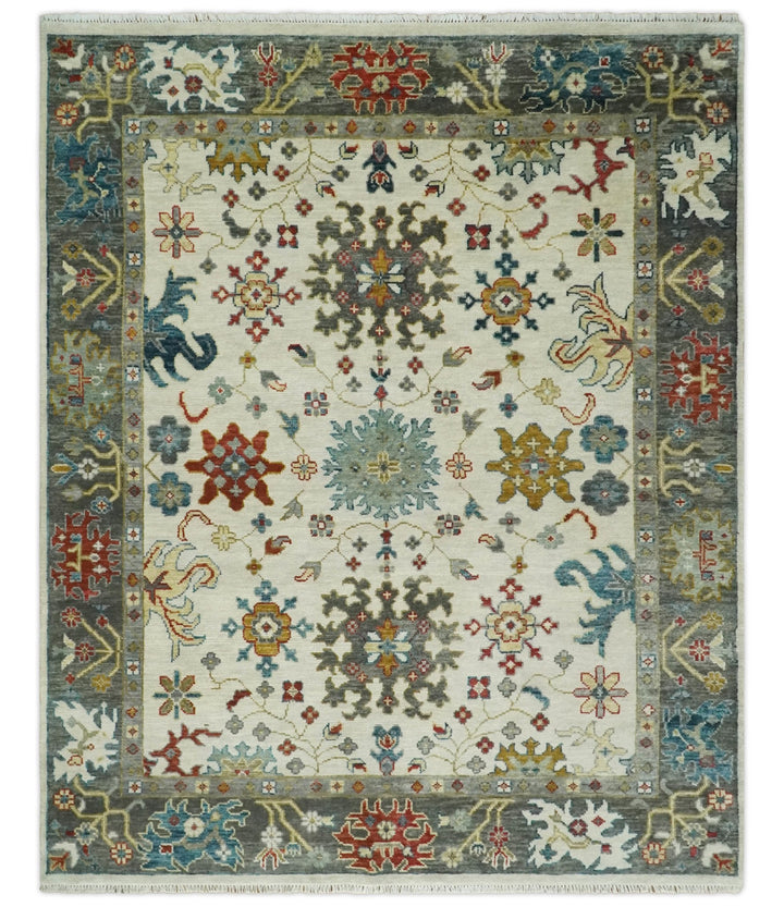 Ivory and Gray Floral Oushak Hand Knotted 5x8, 6x9, 8x10, 9x12, 10x14, 12x15 Persian Wool Area Rug | TRDCP978 - The Rug Decor