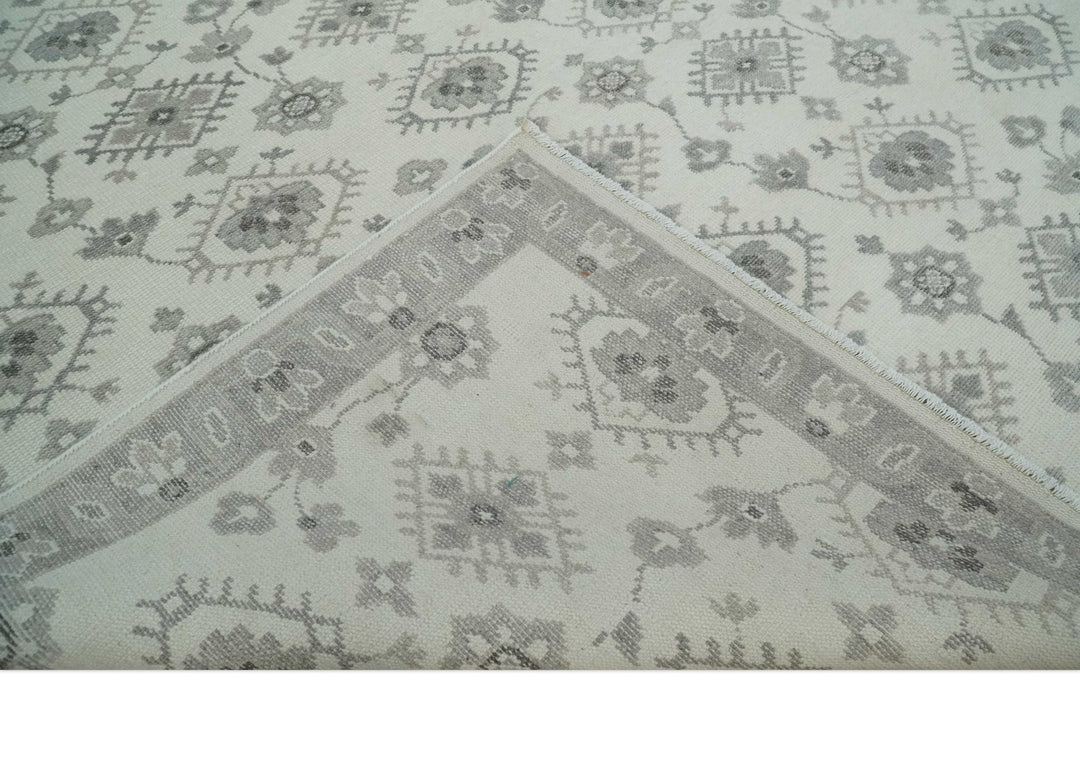 Ivory and Gray Persian 6x9, 8x10 and 9x12 Hand Knotted Traditional Antique Textured Low Pile Wool Rug | TRD54758 - The Rug Decor
