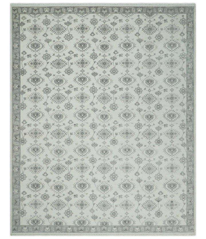 Ivory and Gray Persian 6x9, 8x10 and 9x12 Hand Knotted Traditional Antique Textured Low Pile Wool Rug | TRD54758 - The Rug Decor
