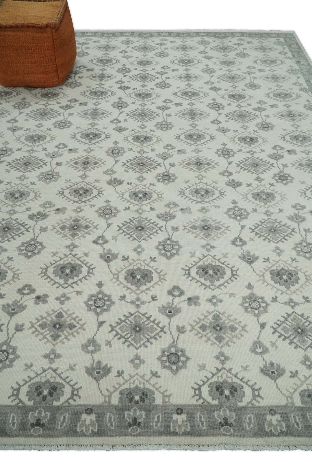 Ivory and Gray Persian 6x9, 8x10 and 9x12 Hand Knotted Traditional Antique Textured Low Pile Wool Rug | TRD54758 - The Rug Decor