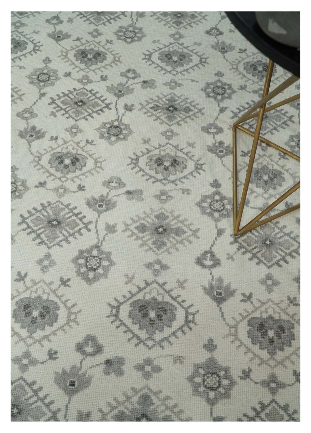 Ivory and Gray Persian 6x9, 8x10 and 9x12 Hand Knotted Traditional Antique Textured Low Pile Wool Rug | TRD54758 - The Rug Decor