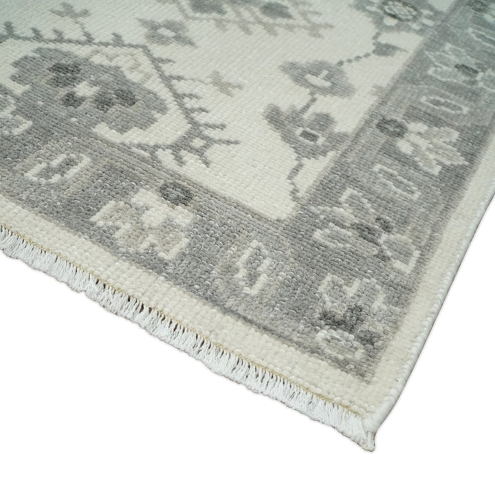 Ivory and Gray Persian 6x9, 8x10 and 9x12 Hand Knotted Traditional Antique Textured Low Pile Wool Rug | TRD54758 - The Rug Decor
