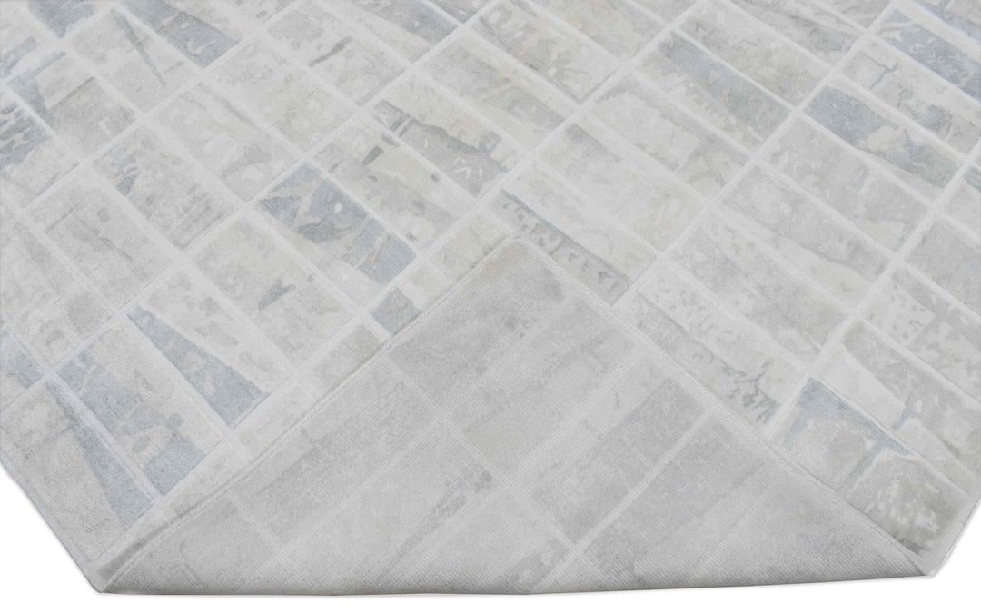 Ivory and White Handmade Area Rug Made With Fine Viscose - The Rug Decor